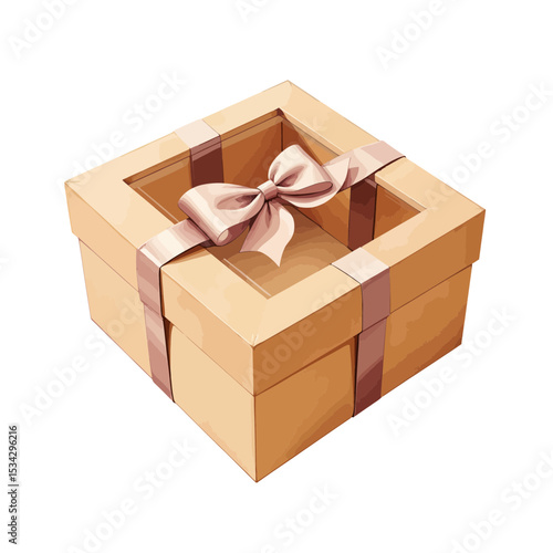 Gift box with a ribbon and transparent lid in a minimalist style  