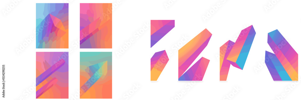 Naklejka premium Colorful abstract geometric shapes showcasing gradients and shadows in a vibrant digital artwork created in a modern style