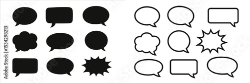Various speech bubble designs in black and white for creative communication and expression