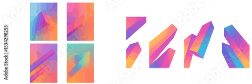 Colorful abstract geometric shapes showcasing gradients and shadows in a vibrant digital artwork created in a modern style