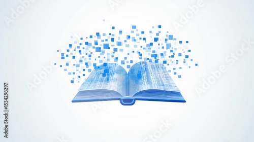 Open book with digital data emanating