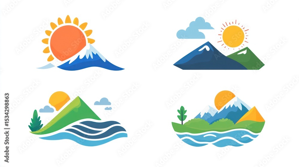 Four simple landscape icons Four simple landscape icons