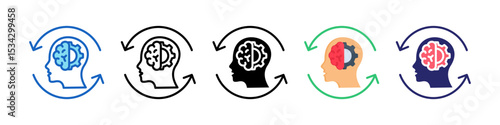 Brain Process Multiple Style Icon Set Collection.