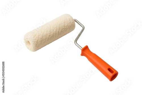 Paint roller with orange handle isolated on transparent background. Ideal for renovation, home improvement, and construction-related graphic design or advertisement, clipping path