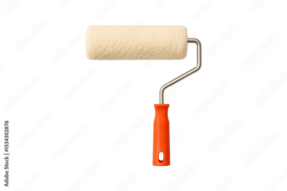 Obraz premium Paint roller with orange handle isolated on transparent background. Ideal for renovation, home improvement, and construction-related graphic design or advertisement, clipping path