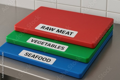 HACCP Compliance Color-Coded Chopping Boards for Raw Meat Vegetables Seafood in Professional Kitchen