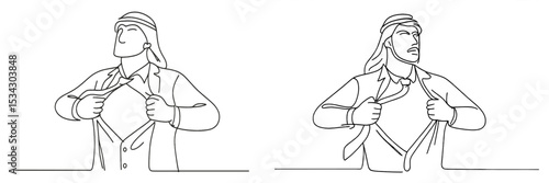 Confident man revealing hidden strength in a flat vector illustration representing empowerment and self-expression