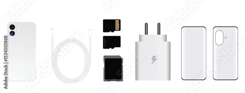 set of Mobile Accessories vector on white isolated