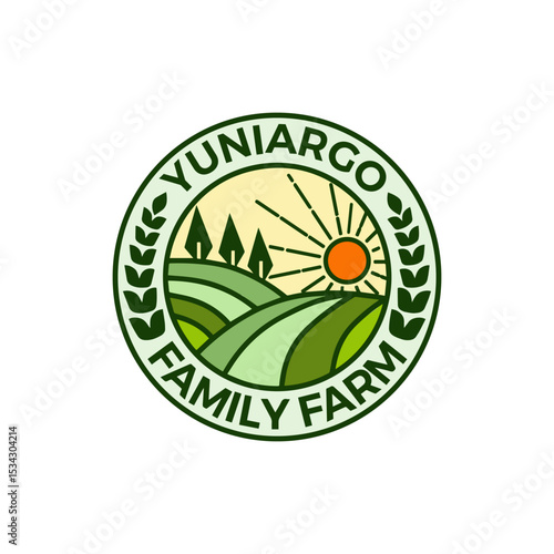 vector logo of farmland with sunrise 