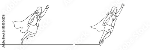 Illustration of a confident businesswoman with a cape flying through the air representing empowerment and success