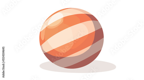 A digital illustration of a single, round candy ball. The candy is predominantly orange with thick, horizontal white stripes.  The candy appears glossy and has a slight shadow cast beneath it