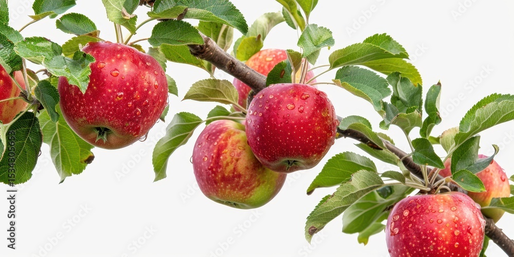 Obraz premium natural organic red apple on trees, white background