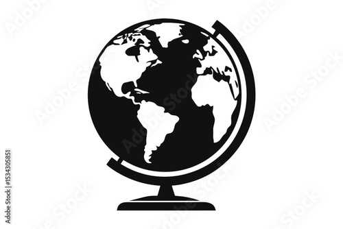 Black and White Vector Image of an OldFashioned Globe on a Stand
