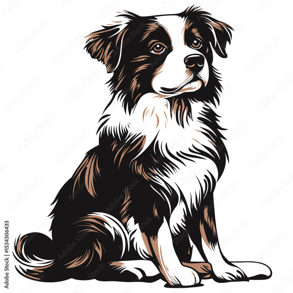 Fototapeta premium Cute black and white Border Collie puppy sitting, isolated on a white background