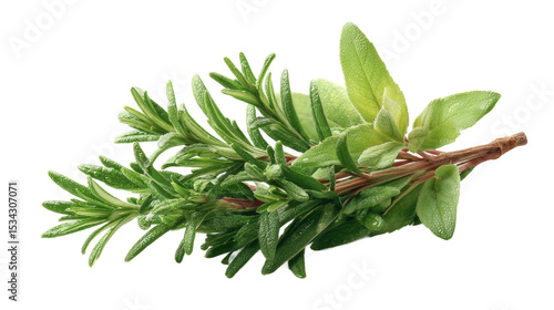 [Transparent Background PNG]Fresh Rosemary and Thyme Herb Bundle