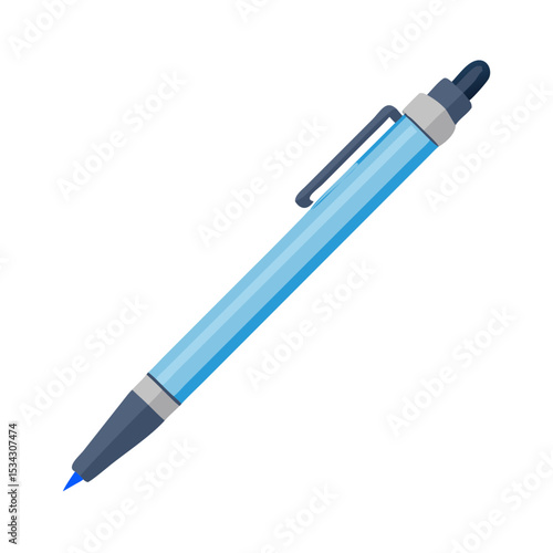 Vector illustration of a ballpoint pen with cap, isolated on white background. School icon