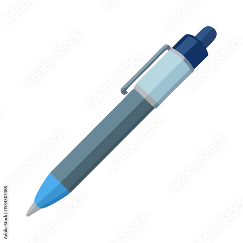 Vector illustration of a ballpoint pen with cap, isolated on white background. School icon