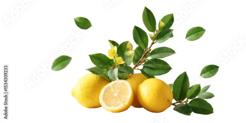 Wallpaper Mural [Transparent Background PNG]Fresh Lemons with Leaves and Flowers Torontodigital.ca