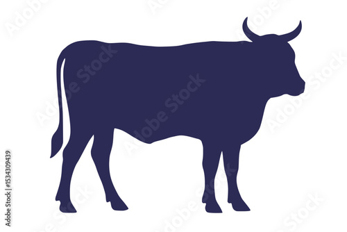 Vintage black and white cow bull sketch in profile view