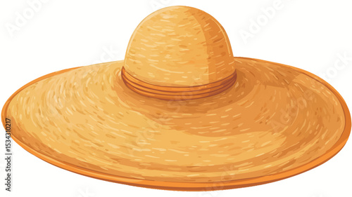 A digital illustration of a wide-brimmed straw hat. The hat is light yellow/gold in color and features a woven straw texture. The brim is very wide, creating a large, circular shape.
