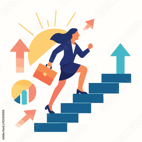 vector of a woman climbing the stairs to reach her career