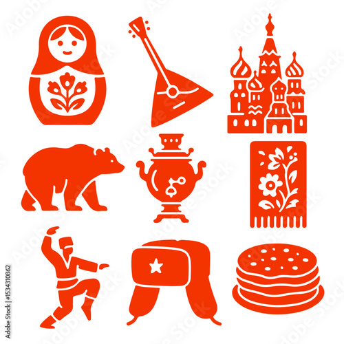 vector isolated red color russia traditional cultural symbols