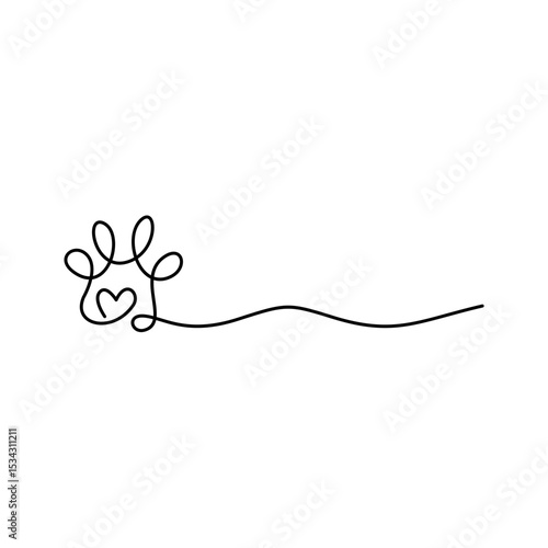 Paw continuous line drawing. Dog or cat paw print. Vector illustration 