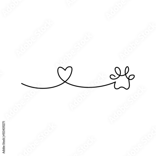 Paw continuous line drawing. Dog or cat paw print. Vector illustration 