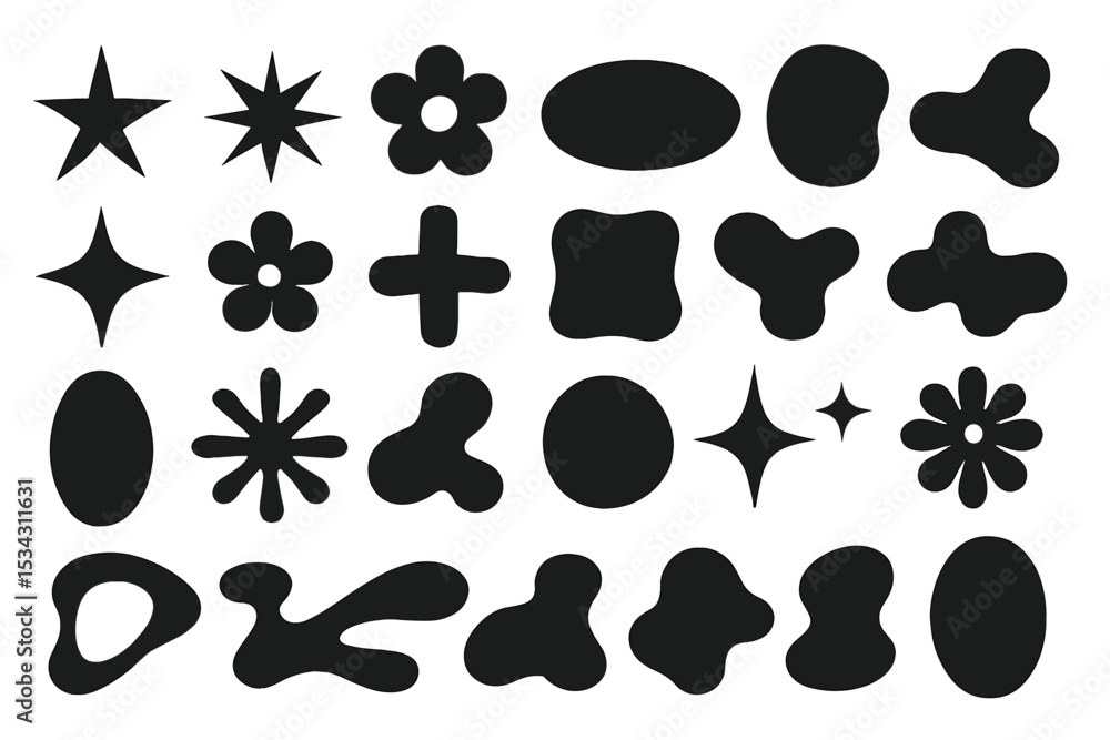 Fototapeta premium Vector flat illustration showcasing a variety of black abstract shapes and patterns ideal for modern design applications