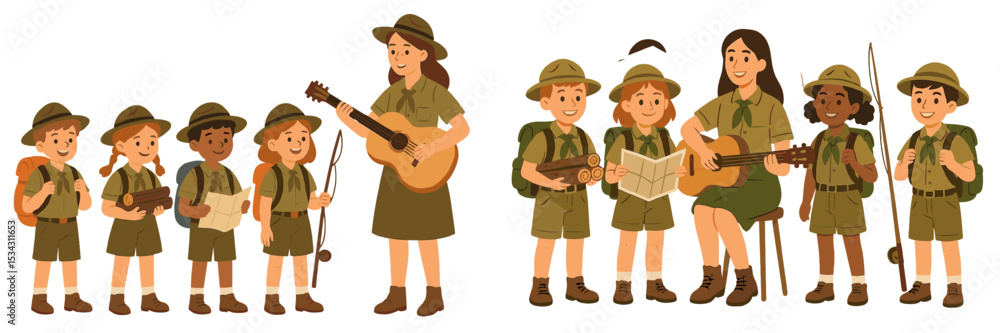 Children engaging in outdoor activities while learning skills in a nature setting Children engaging in outdoor activities while learning skills in a nature setting