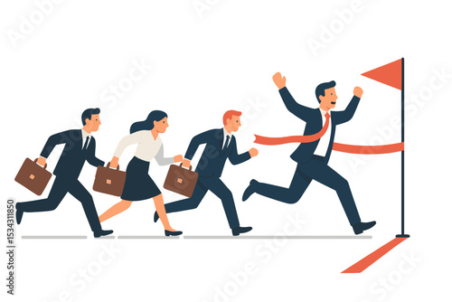 Business team racing towards success with determination in a flat vector illustration