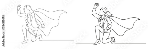 Vector flat illustration of a superhero in a dynamic pose with a cape during a bright day in an urban environment
