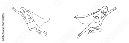 Businesswoman flies confidently, embodying empowerment and success, showcasing determination and ambition in a creative illustration