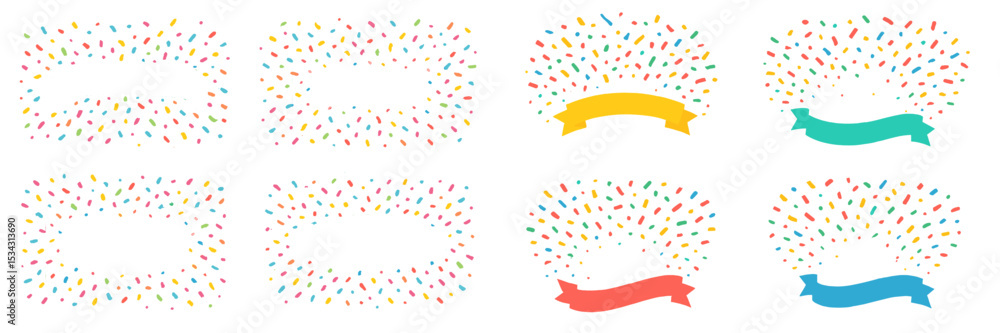 Obraz premium Colorful confetti bursts surround empty banners for celebrations or events with joyful vibes