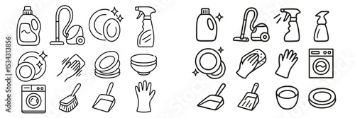 Vector flat illustration of cleaning tools and supplies arranged in a neat layout for effective household cleaning organization