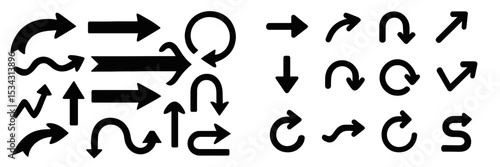 Various directional arrows in vector flat illustration showcasing diverse navigation concepts for graphic design elements