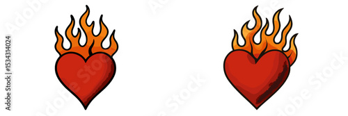 Heart illustration with flames in a bold and vibrant flat design for passionate expressions