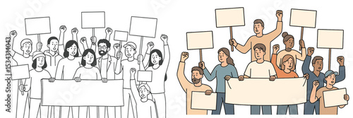 Crowd protesting for social change demonstrating unity and determination in a vibrant urban setting