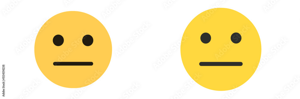 Fototapeta premium Two simplistic flat vector illustrations of neutral emoticons conveying indifference or monotony in a digital setting