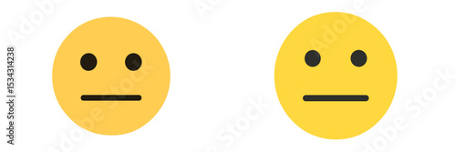 Two simplistic flat vector illustrations of neutral emoticons conveying indifference or monotony in a digital setting