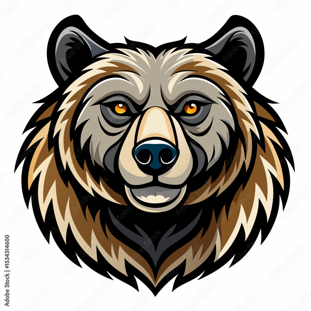 Obraz premium Bear realistic design and bold line black , white background ,full color