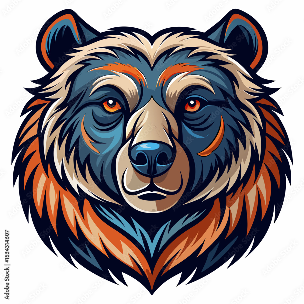 Obraz premium Bear realistic design and bold line black , white background ,full color