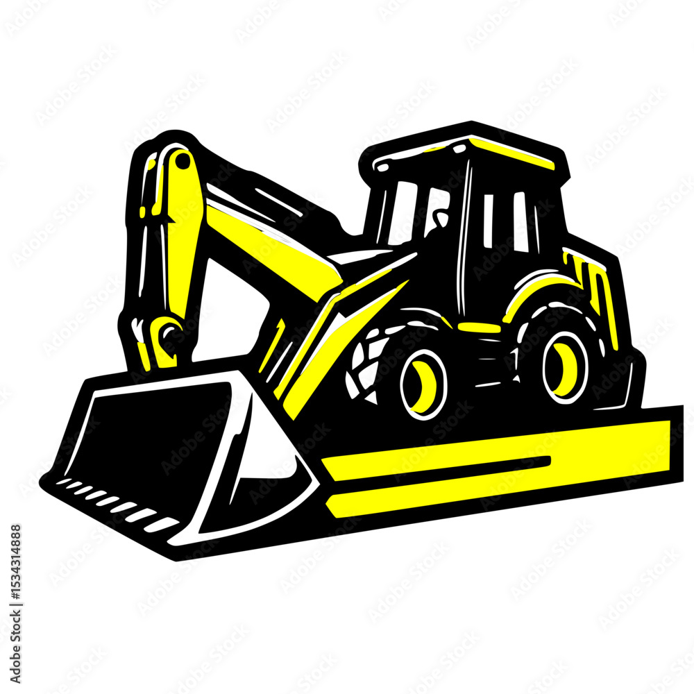Naklejka premium A versatile backhoe loader, with both a front loader bucket and a rear excavator arm