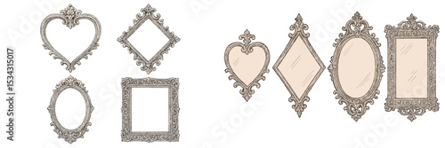 Decorative vintage frames collection featuring various shapes and intricate designs suitable for artistic displays