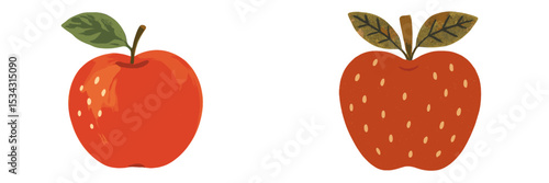 Colorful vector flat illustration of two distinct apples showcasing different styles and designs