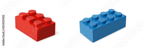 Colorful vector flat illustration of red and blue building blocks on a white background