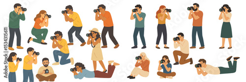 Photographers capturing moments in a vibrant outdoor setting during a sunny day