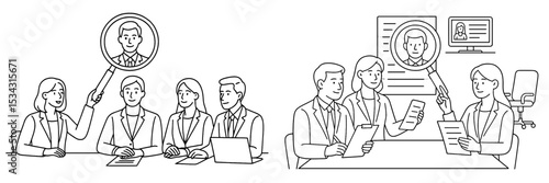 Team members engage in a discussion about candidate profiles during a recruitment meeting in the office setting