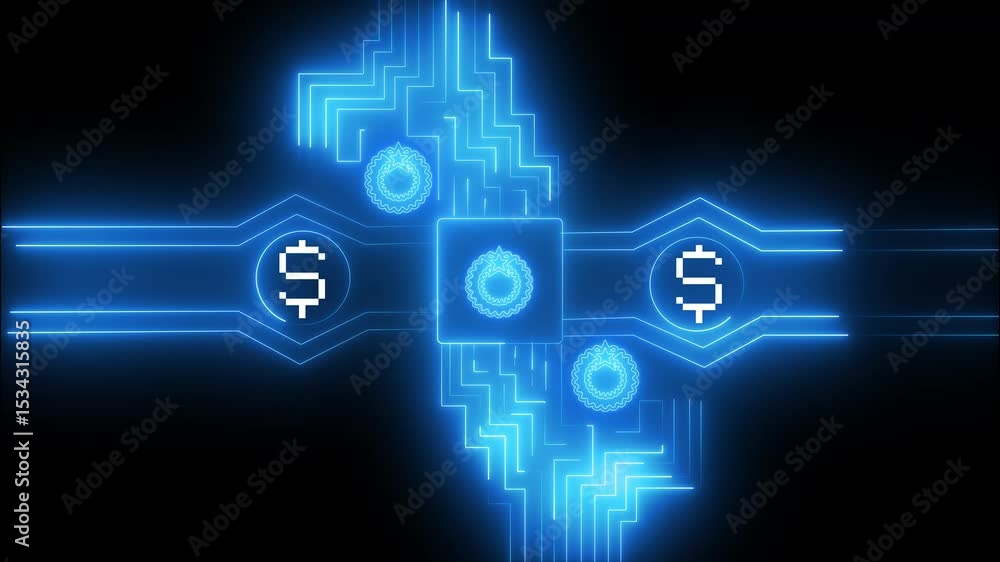 Technology circuit data transfer , social network communication system, dollar symbol of the social icon animation Technology circuit data transfer , social network communication system, dollar symbol of the social icon animation