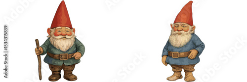 Charming forest gnomes engage in friendly conversation during a sunny afternoon in an enchanting woodland setting